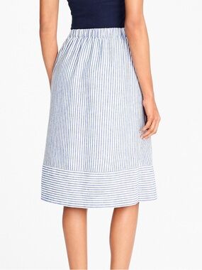 J. Crew Striped Midi Skirt Women’s Small Blue &  White Linen Summer Coastal NWT